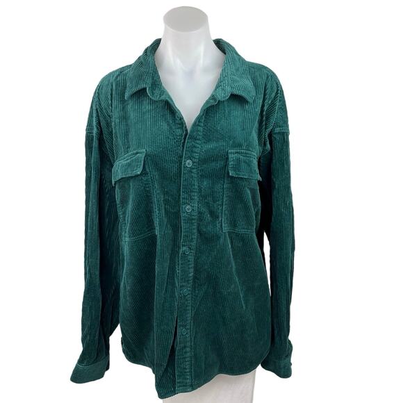 Original Use Green Corduroy Button Up Collar Long Sleeve Shirt Jacket Sz XXL - Picture 1 of 4